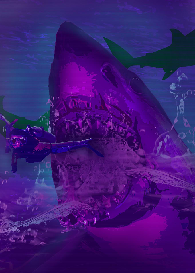 synthwave danger shark