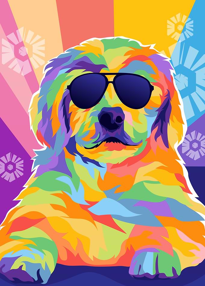 pop art dog wear glasses