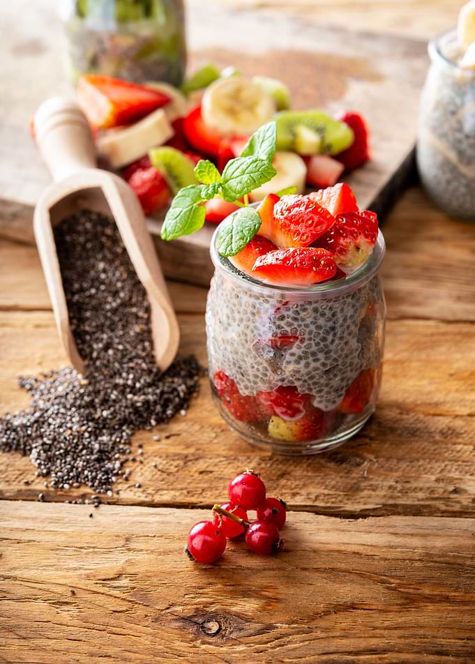 strawberry in chia pudding