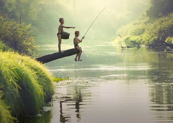 Asian Boys Fishing