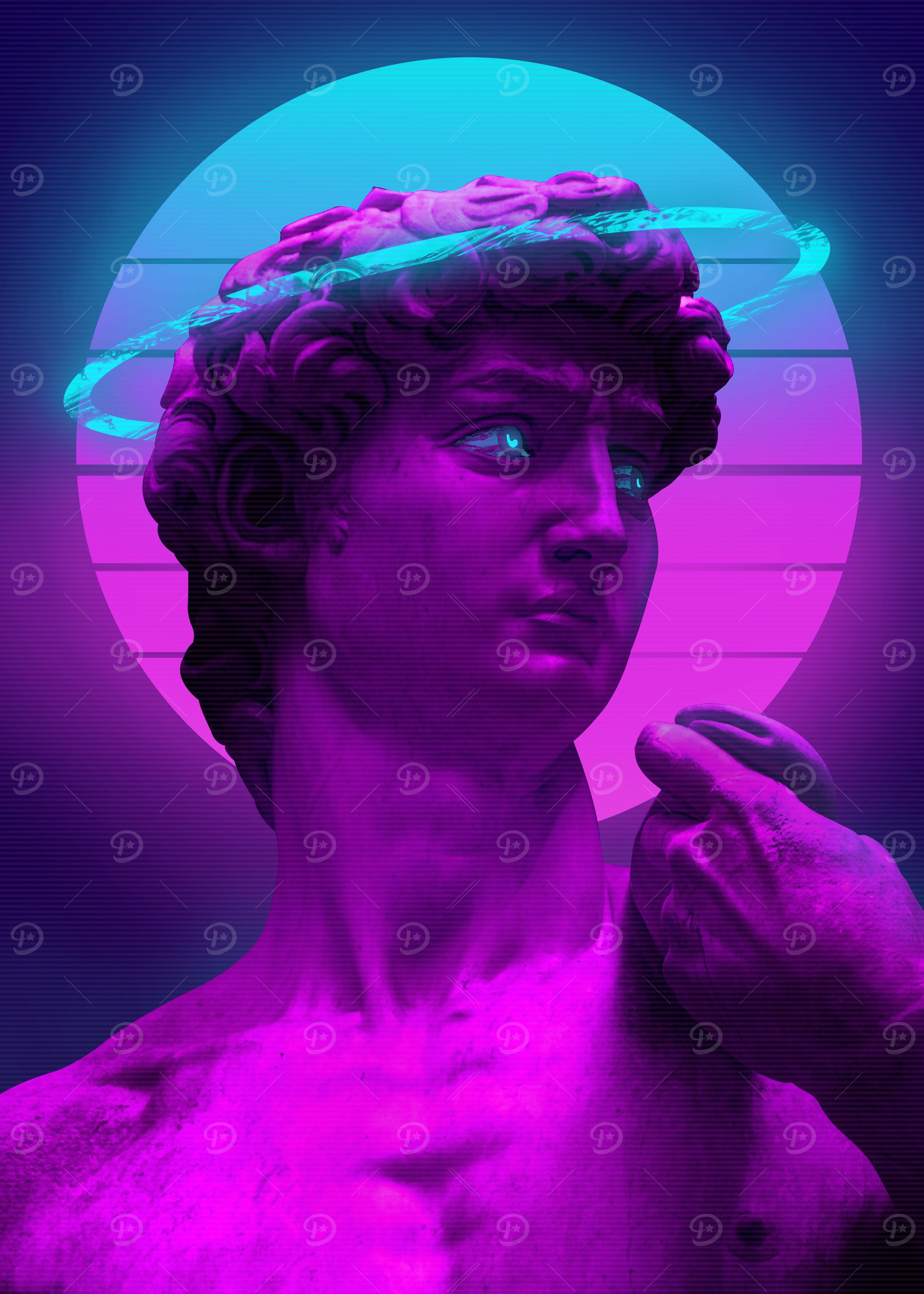 synthwave statue greek