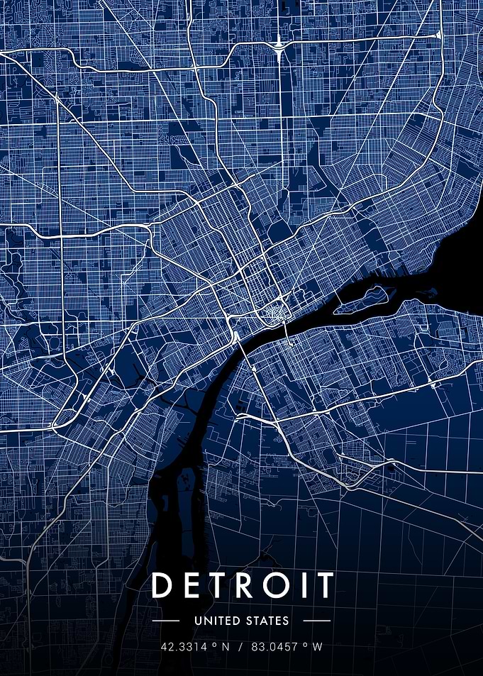 Detroit City Map Blueprint