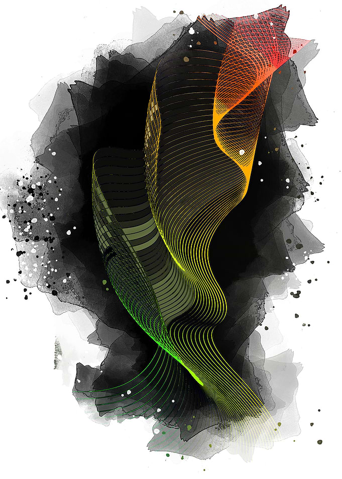 digital waves in watercolo