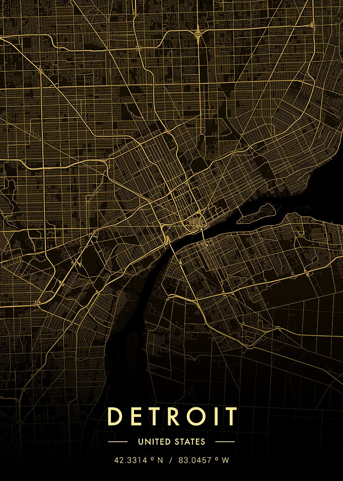 Detroit City Map Gold
