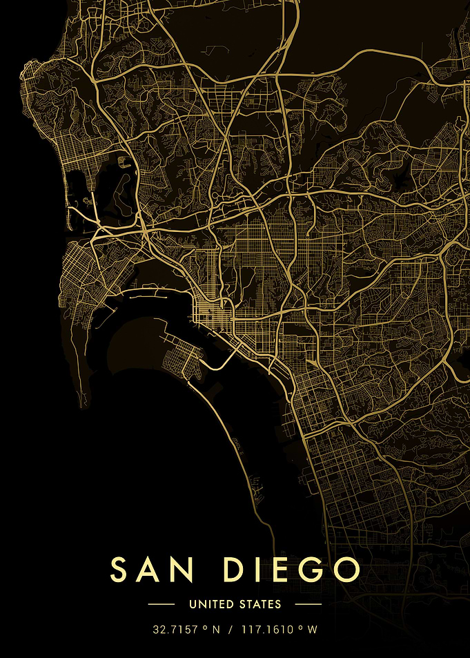 San Diego City Map Gold