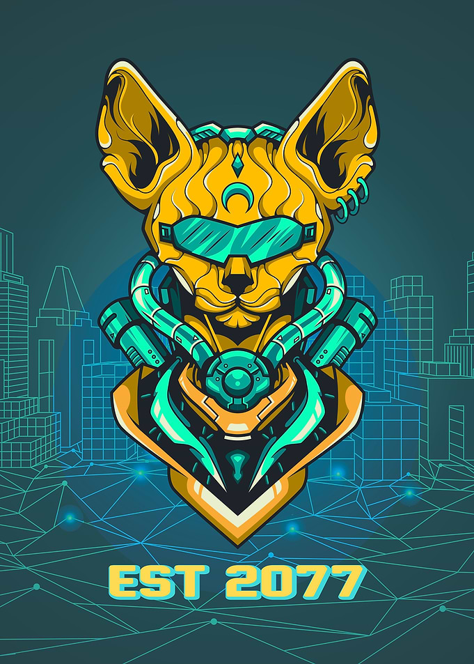 Cat Mecha Modern Teal