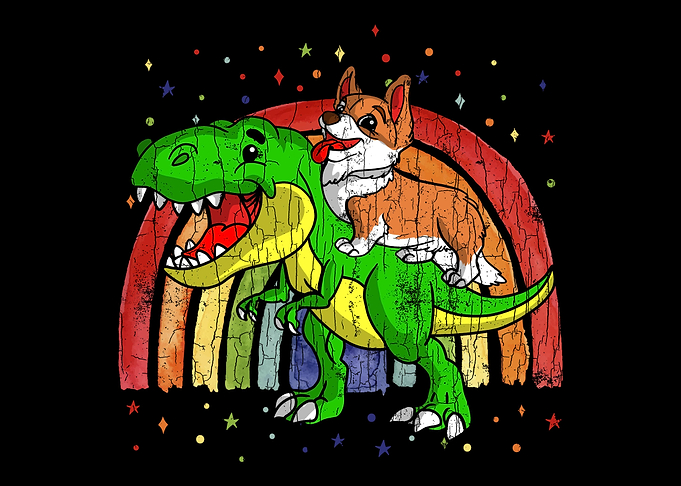 Corgi Riding Dinosaur Appa