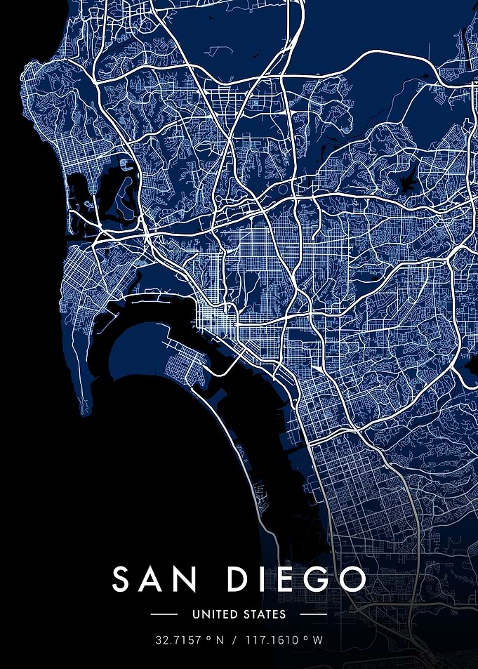 San Diego City Map Blue