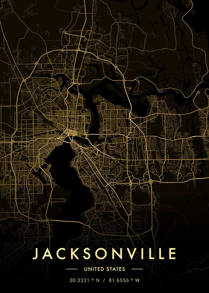 Jacksonville City Map Gold