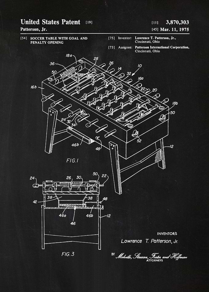 87 Foosball Table Patent