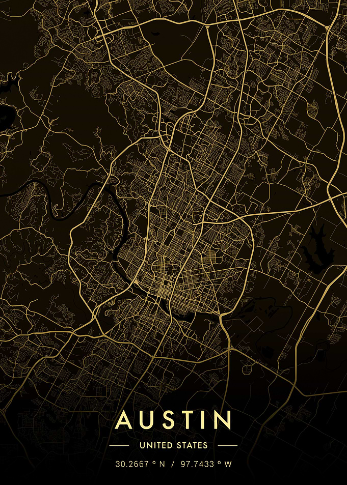Austin City Map Gold