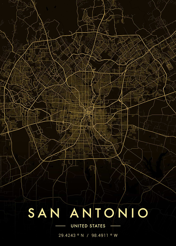 San Antonio City Map Gold