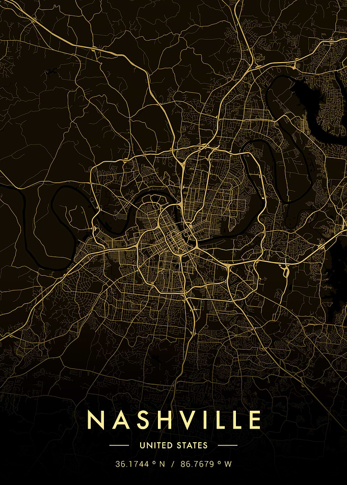 Nashville City Map Gold