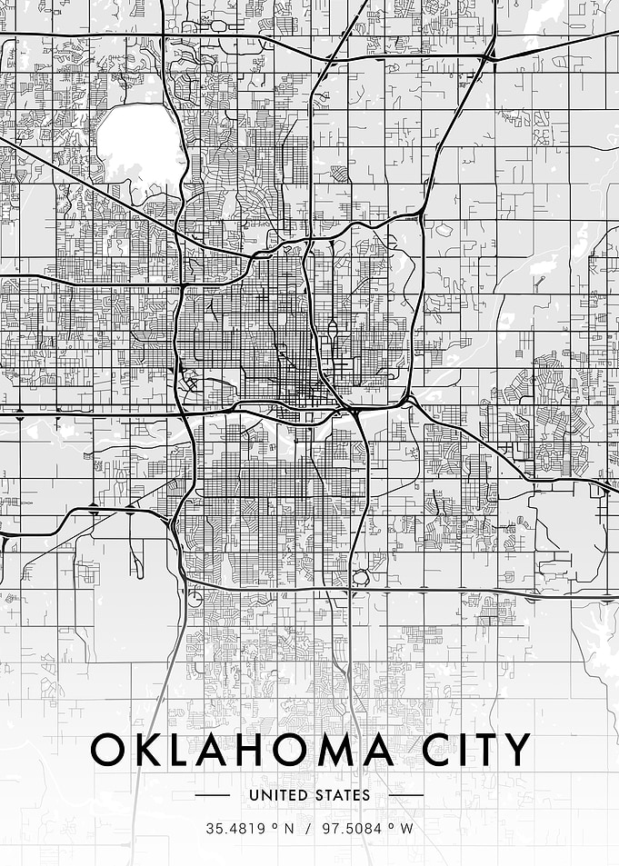 Oklahoma City Map White
