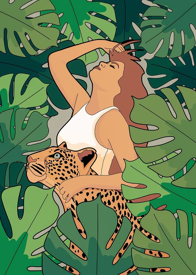Jungle cat and the girl