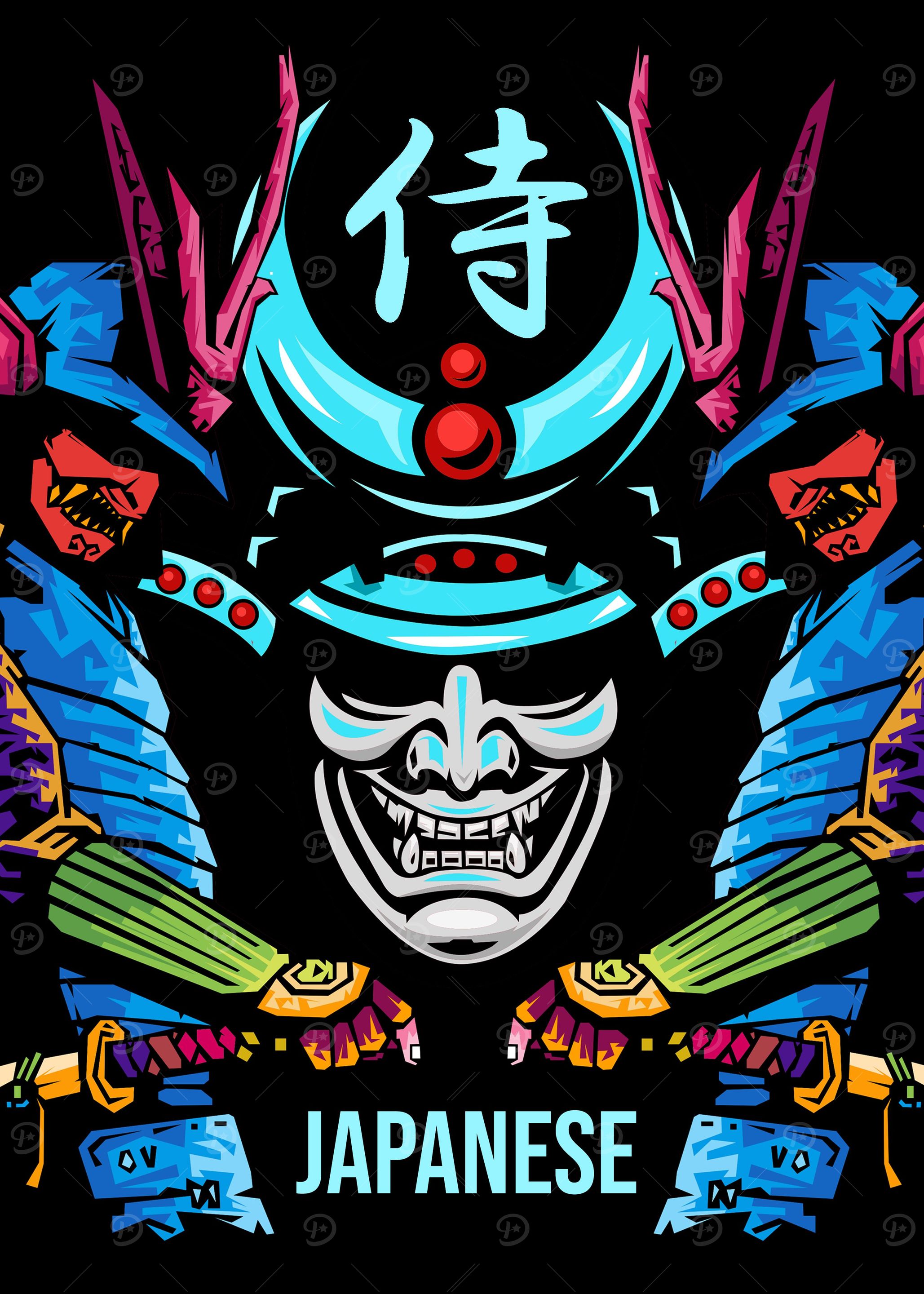 samurai head with pop art