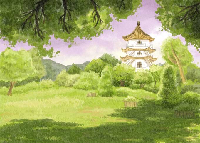 Vintage Temple Landscape