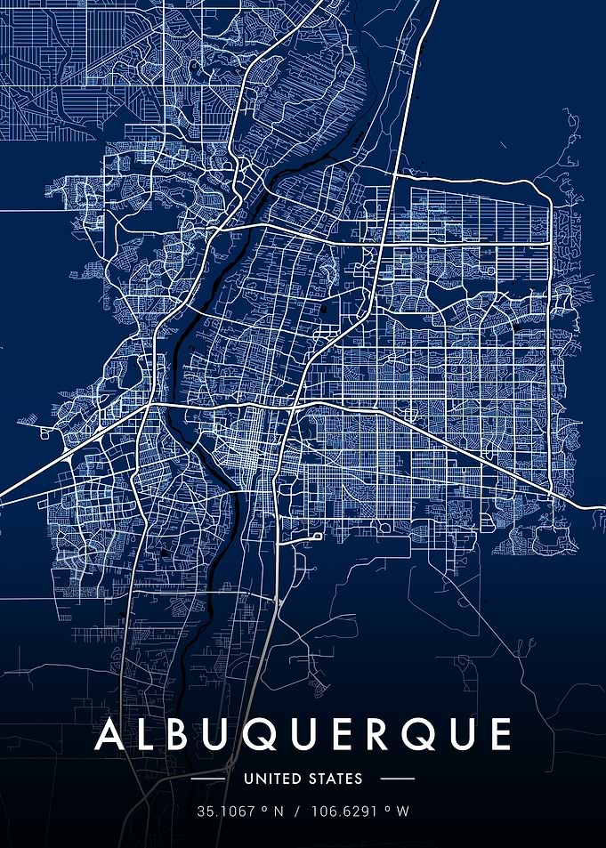 Albuquerque City Map Blue