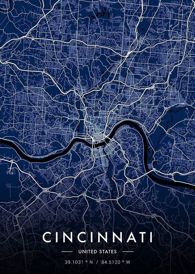 Cincinnati City Map Blue