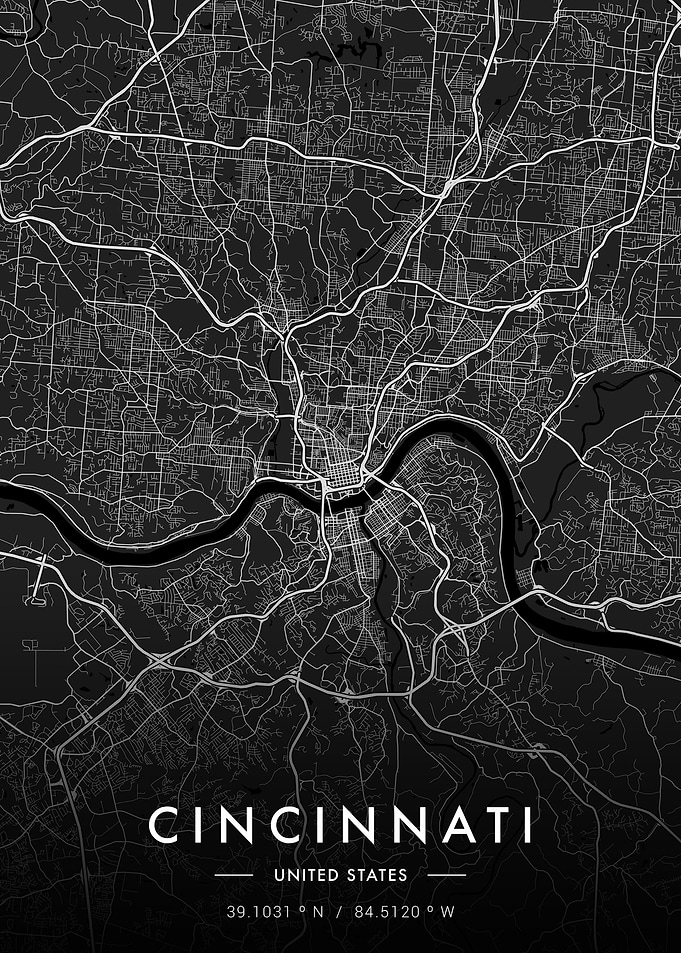 Cincinnati City Map Dark