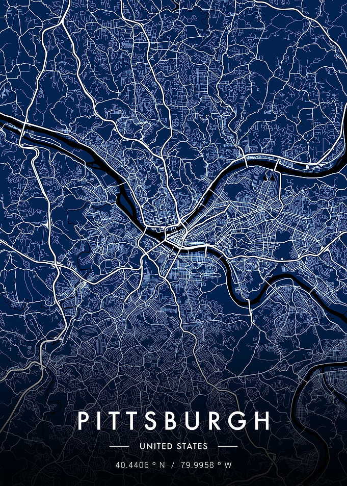 Pittsburgh City Map Blue