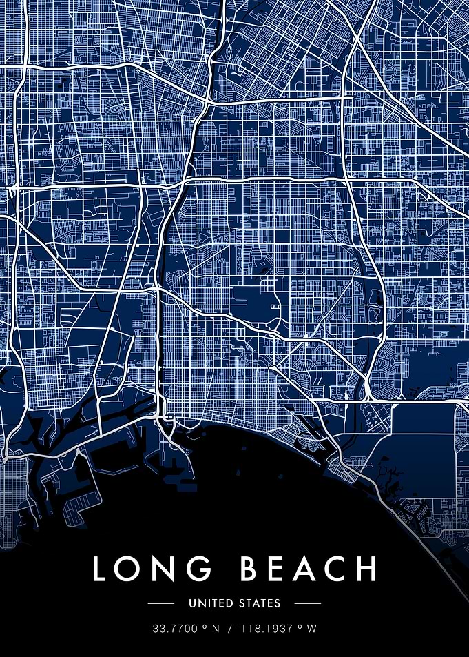 Long Beach City Map Blue