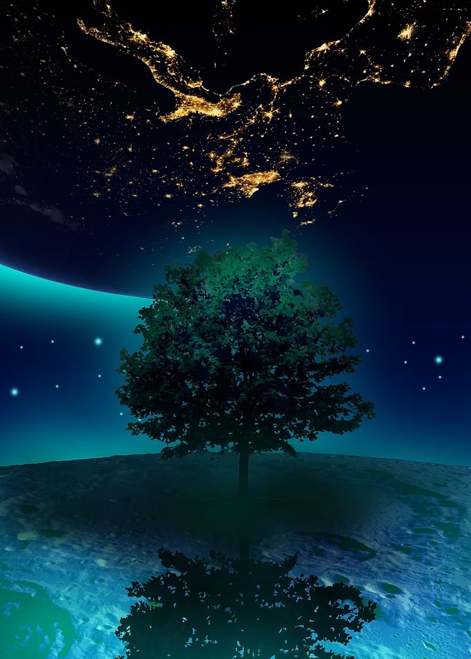 tree in the moon synthwave