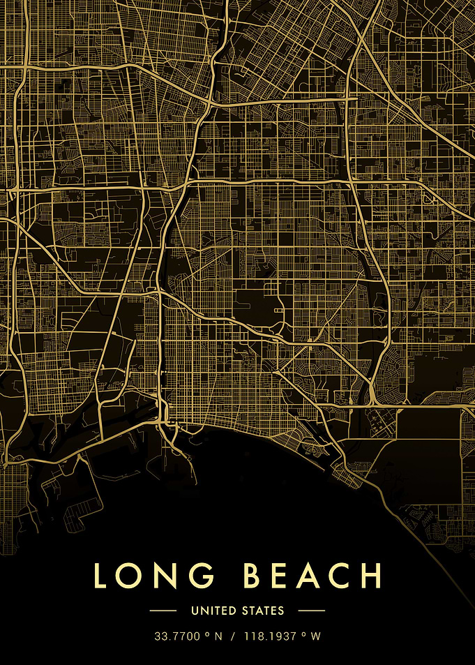 Long Beach City Map Gold