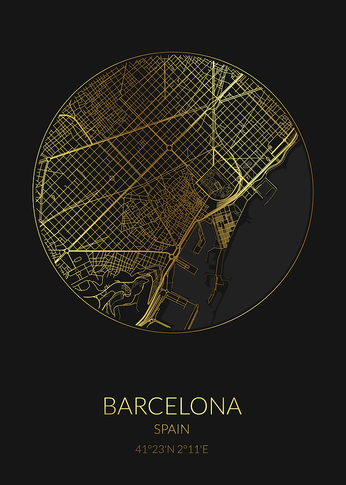 Barcelona Black Gold Map
