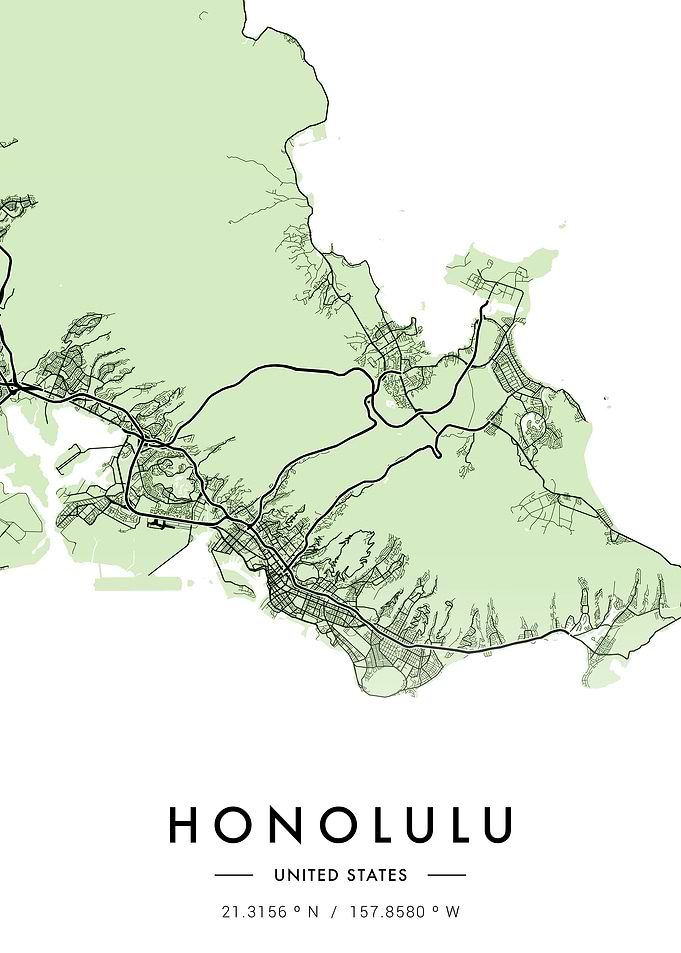 Honolulu City Map Green