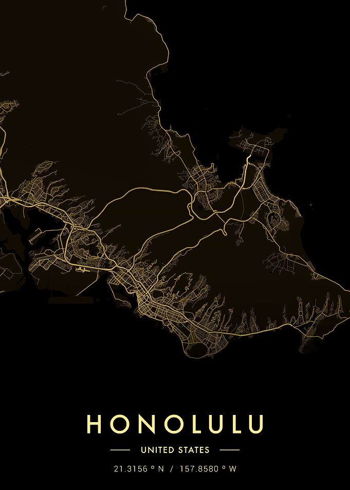 Honolulu City Map Gold