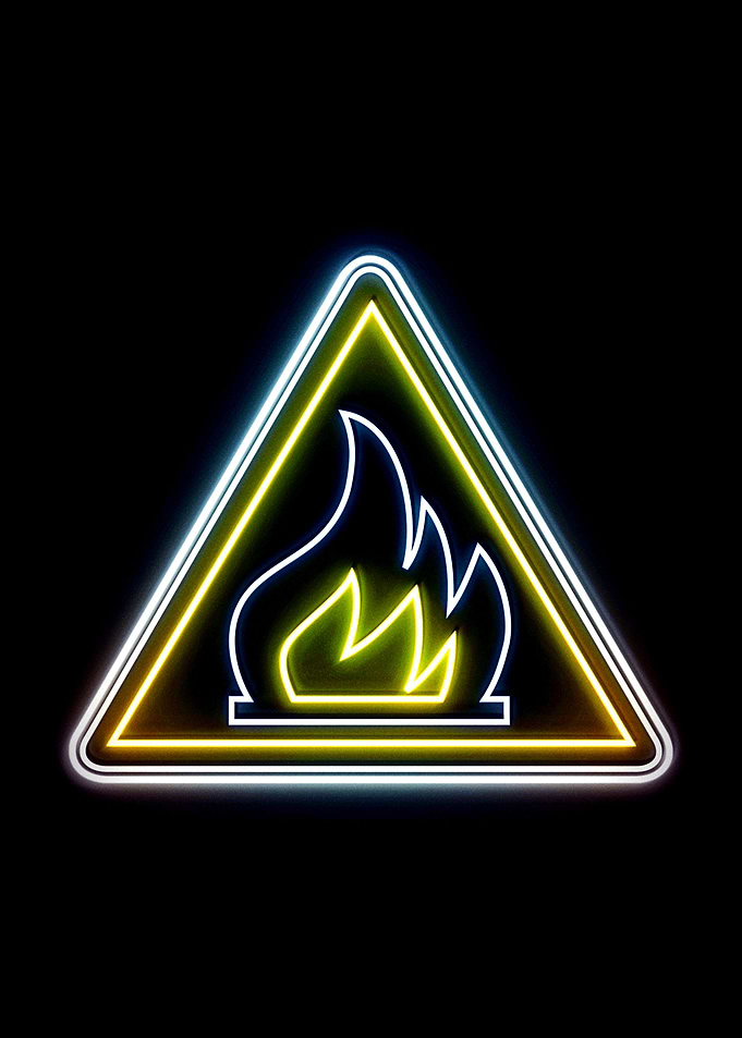 fire danger symbol neon