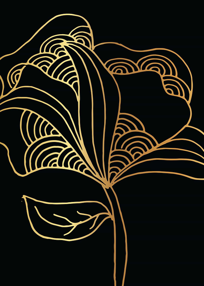 Gold Abstract Flower Lines