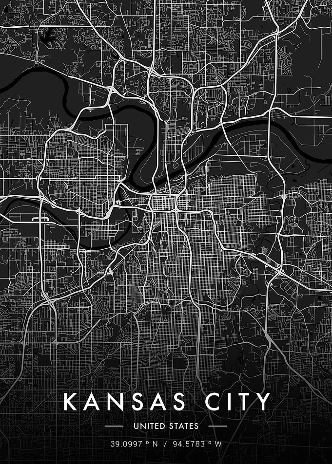 Kansas City Map Dark