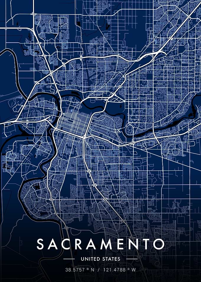Sacramento City Map Blue