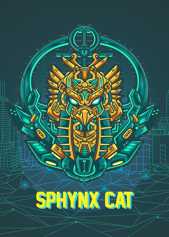 Sphynx Cat Teal Orange