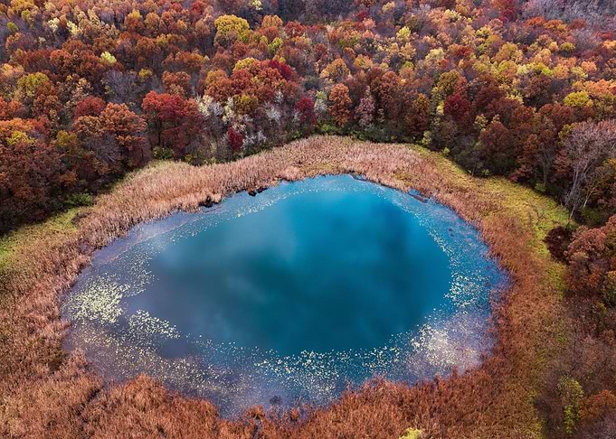 Lake between autumn trees