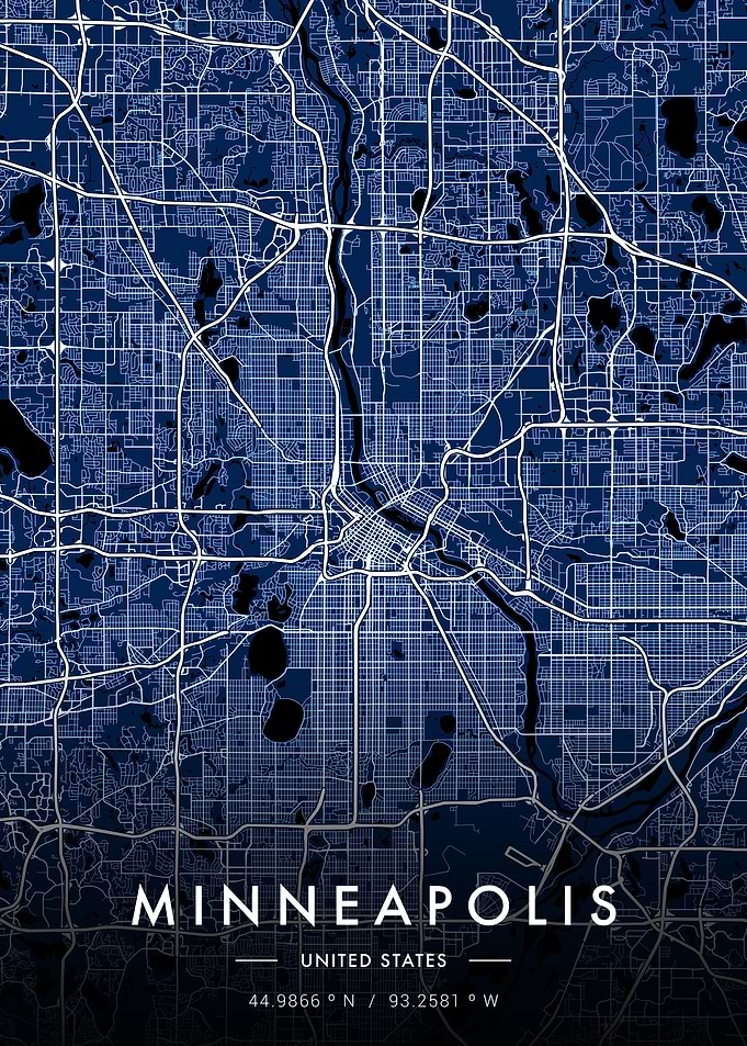 Minneapolis City Map Blue