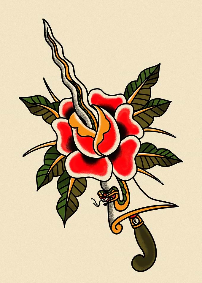 dagger and flowers