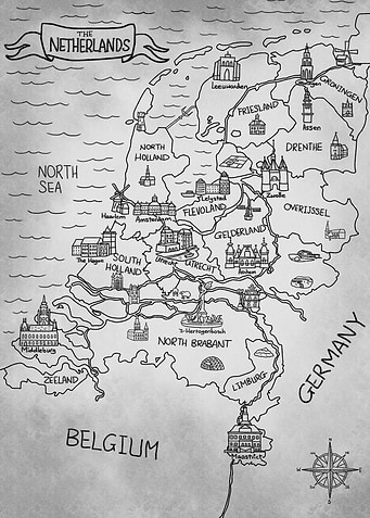 GrayRetro Netherlands Map