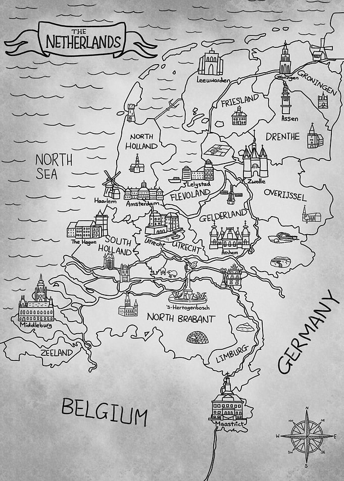 GrayRetro Netherlands Map