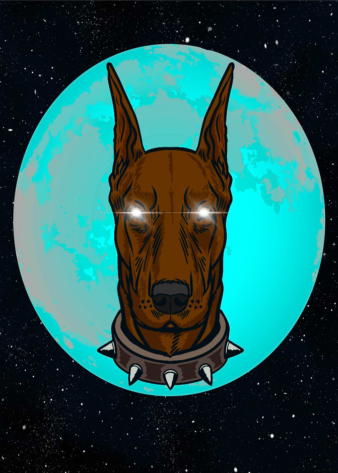 Doberman with laser eyes