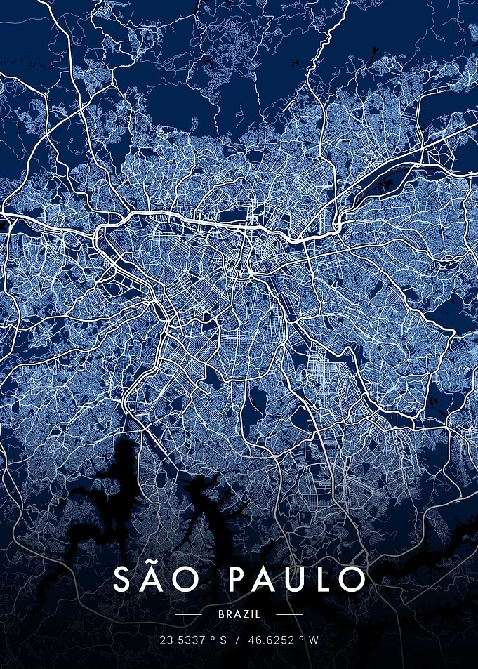 Sao Paulo City Map Blue