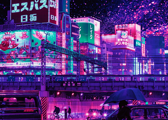 Neon night city in japan