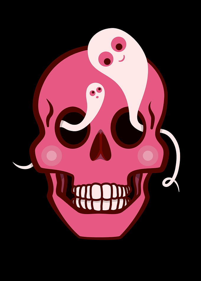 Cute Skull With Ghosts