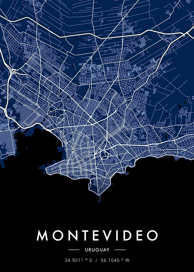 Montevideo City Map Blue