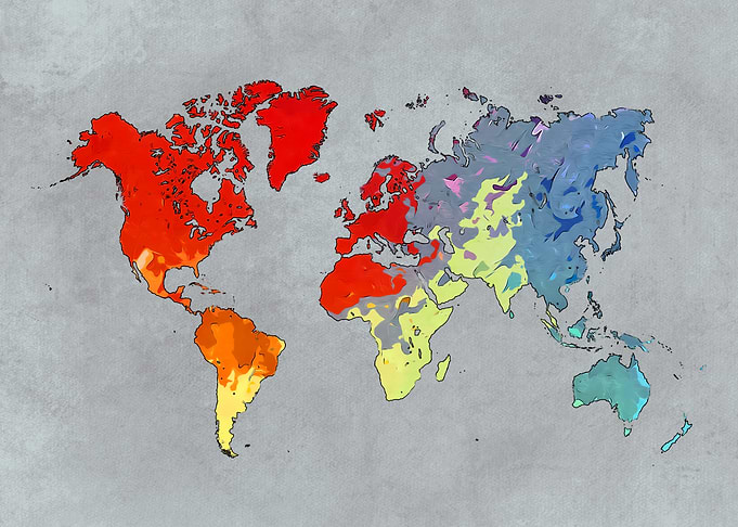 World map art colors