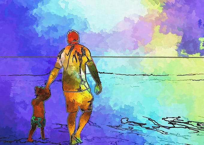 Watercolor adult and child