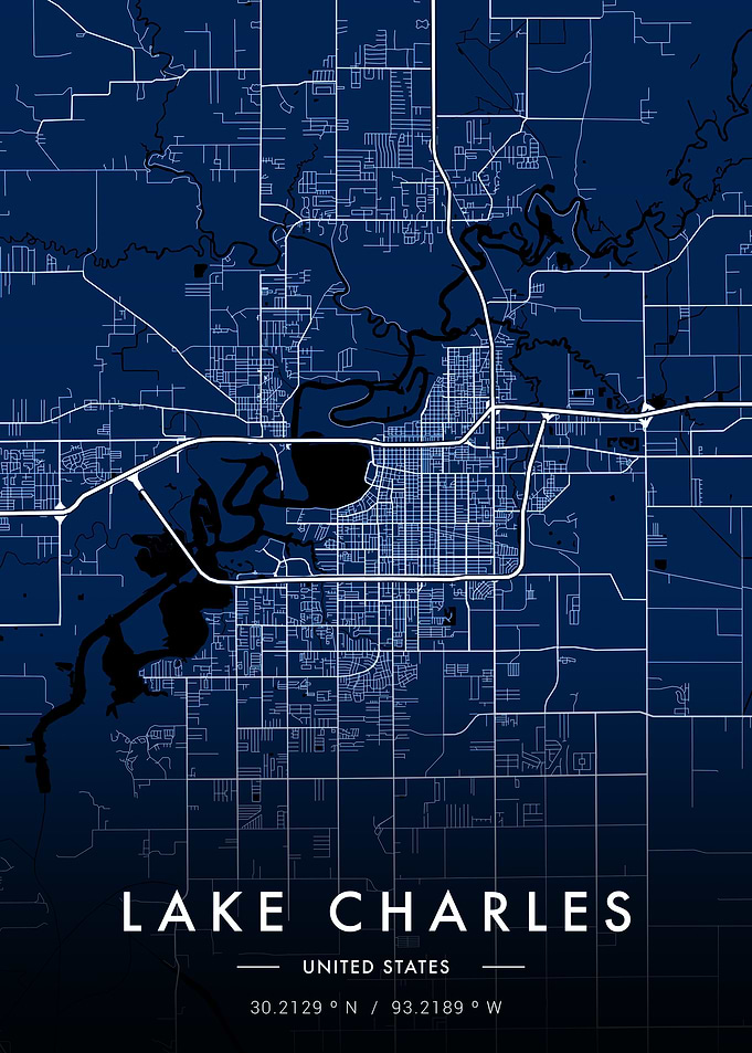 Lake Charles City Map Blue