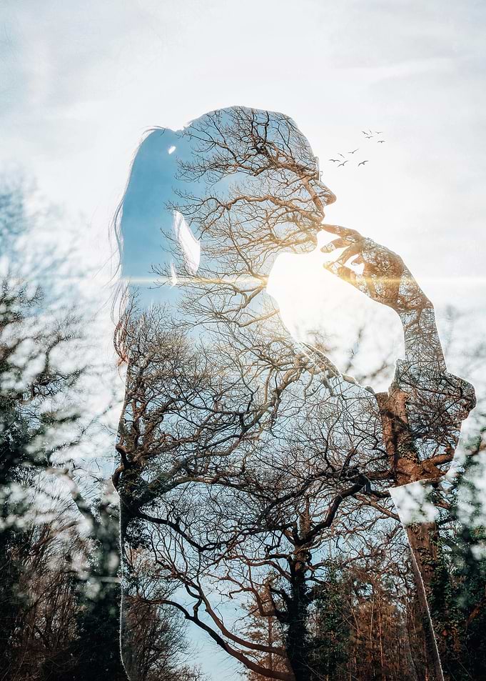 woman cloud tree blue